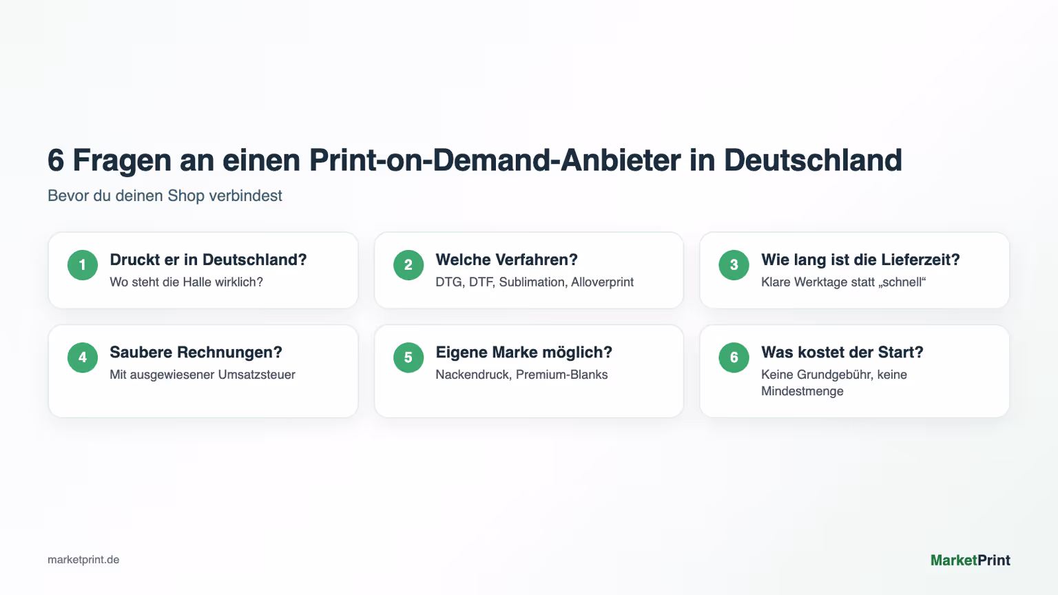 Checkliste mit 6 Fragen zur Wahl eines Print-on-Demand-Anbieters in Deutschland